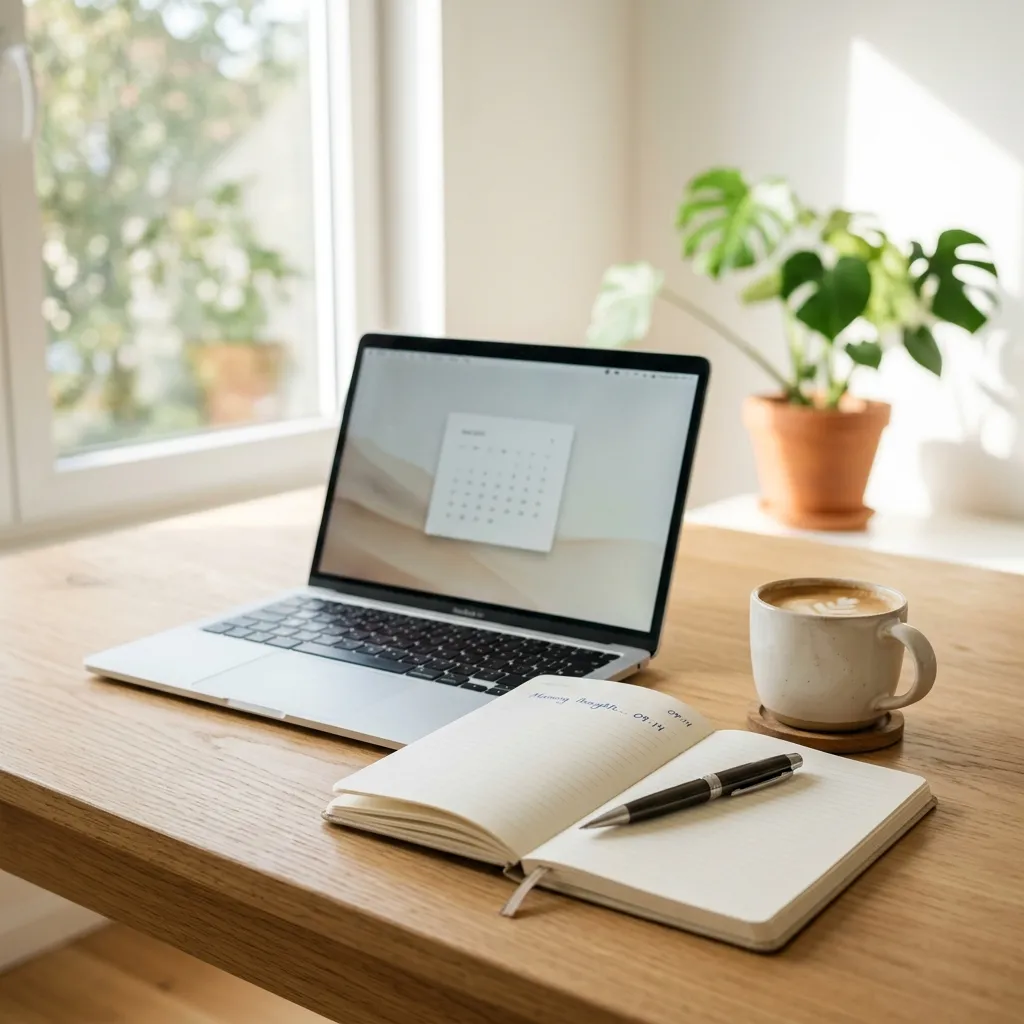 Welcoming workspace with coffee and laptop